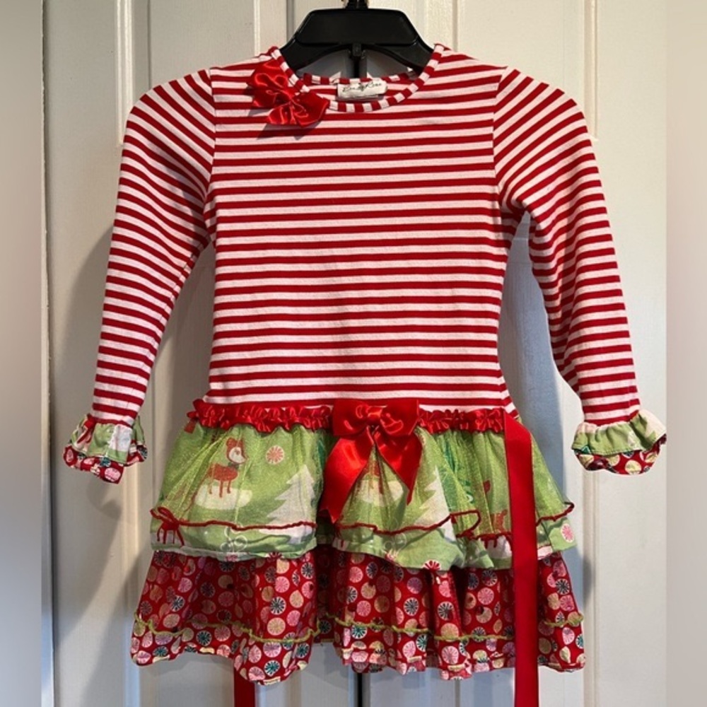 EMILY ROSE❤️Christmas, Long Sleeve, Red & White Striped Top w Ruffled Hemline